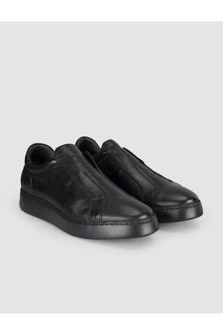 Cabani Hakiki Deri Siyah Bağcıksız Erkek Sneaker