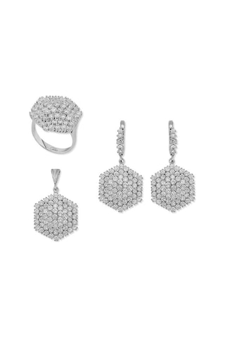 Gümüş Zirkon Taşlı Altıgen Kadın Set (510776030)