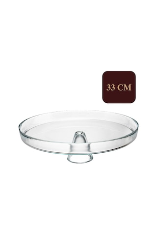 Ayaklı Şeffaf Cam Sunum Tabağı 33 Cm Büyük Boy