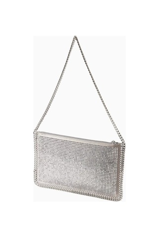 Stella Mccartney Hotfix Taşlı Vegan Falabella Pochette, Zincir Detaylı Omuz Çantası Gümüş