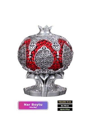 Özel Üretim Kutulu Antik Gümüş Canlılık Pozitiflik Dekoratif Ayet-el Kürsi Bereket Nar Boytu Biblo