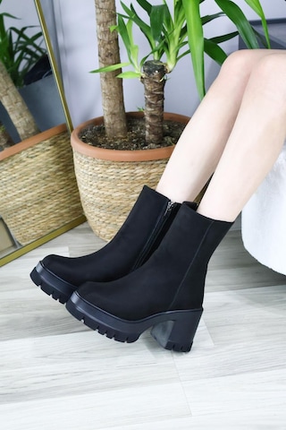 Asmi Shoes Kadın Leysi 8 Cm Platformlu Topuklu Fermuarlı Bot Siyah Süet Siyah