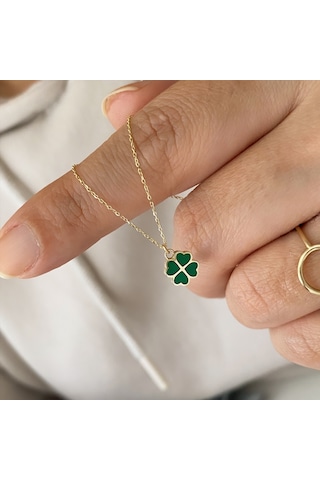 Simurg Jewellery 14 Ayar Altın Yeşil Yoncalı Kolye