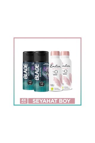 Emotion Joyous Kadın Deodorant & Blade Black Alpha Erkek Deodorant 4x90 Ml Seyahat Seti