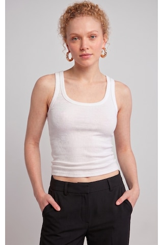 Nacar Store Kadın Fitilli Görünümlü Kaşkorse Kalın Askılı Basic Beyaz Bluz Atlet
