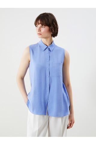 Lcwaıkıkı Classic Mavi Regular Fit Dokulu Kadın Gömlek