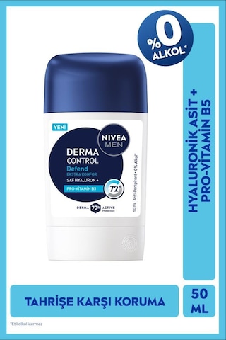 Men Erkek Stick Deodorant Derma Control Defend 50ml, 72 Saat Anti-perspirant, Alkolsüz, Hyaluron