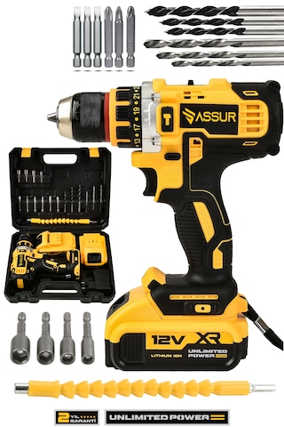 Assur ASR237 12V Çift Akü Darbeli Akülü Vidalama Sarı