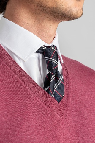 Tudors Slim Fit Dar Kesim V Yaka Pamuklu Erkek Kazak-23125 Pembe
