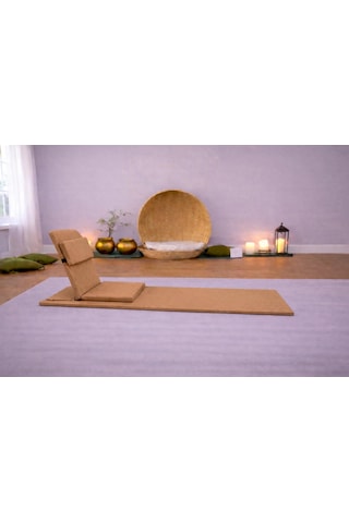 Backjack Meditasyon Sandalyesi Destekli Yer Minderi + 60x180 Kumaş Mat - Backjack 3xl Mat+backjack İkili Set Açık Kahverengi