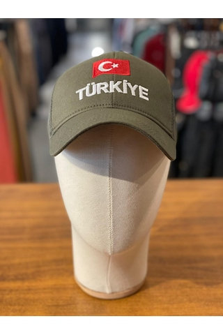 Türkiye Bayrak Nakışlı Pamuklu Unisex Cap Şapka Haki Yeşil