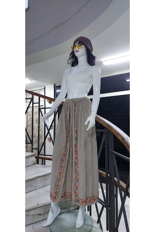Eren Style Otantik Nakış İşlemeli Harem Şalvar Pantolon Krem