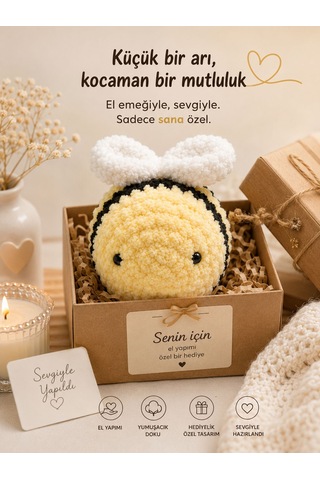 Dev Amigurumi Arı Puf Oyuncak Sarı - Siyah