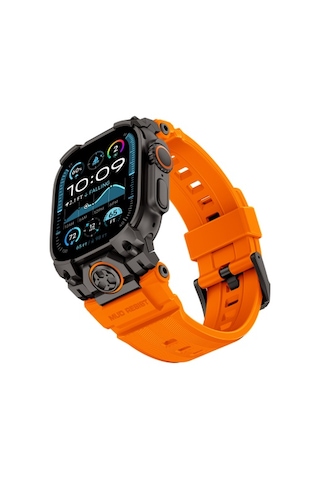 Watch Ultra 49mm Uyumlu Mohseven İwatch Armor Silikon Kordon Siyah-turuncu