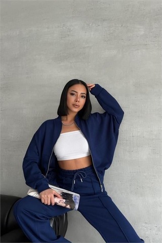 Dip Moda Kadın Oversize Likralı Eşofman Takımı Dpnbg001 Lacivert