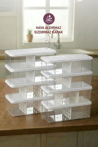Selka Home 8 Adet 2 Lt. Nora Bölmeli  Organizer Buzdolabı Buzluk Düzenleyici Saklama Kabı