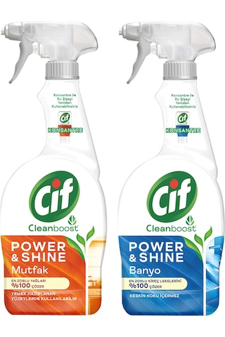 Cif Sprey Temizleyici Power Shine Sprey Banyo 750 ML + Cif Sprey Mutfak 750 ML