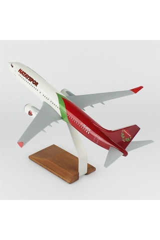 Thy036 1/100 Ölçek, Thy Hatay Spor Logolu B737-800 Yolcu Uçağı, Sergilemeye Hazır Ahşap Standlı Model-56286