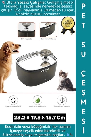 Premium Evcil Hayvan Kedi Köpek Ultra Sessiz Temiz Su Pınarı Otomatik Filtreli Su Çeşmesi 2.5 Litre