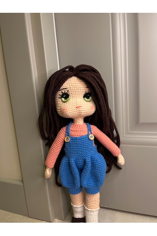El Yapımı Amigurimi Uzun Saçlı Kız Bebek&hediyelik Oyuncak 40 Cm