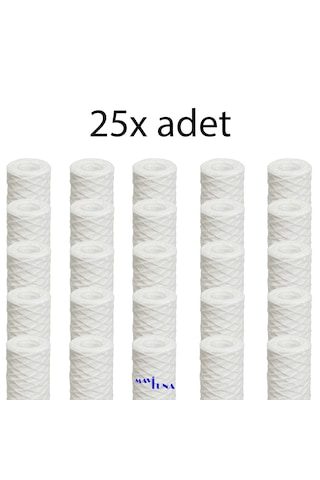 25 Adet 10" İnç 5 Mikron Tortu Polipropilen İp Sargılı İplik Su A