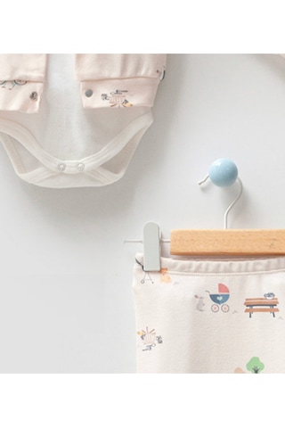 By Bubbles Piknik Desen Kapüşonlu 3'lü Bebek Takımı Ekru