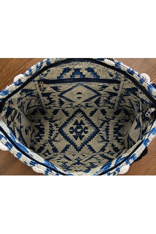 Etnik Desenli Kilim Omuz Ve Plaj Çantası 50x30 Cm Açık mavi