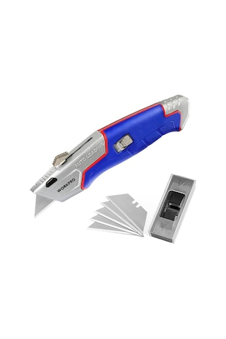 Workpro Wp213012 Ağır Hizmet Alüminyum Gövde Geri Çekilebilir Rötuş Maket Bıçağı + 4 Adet Yedek Bıçak Fr Wp213012