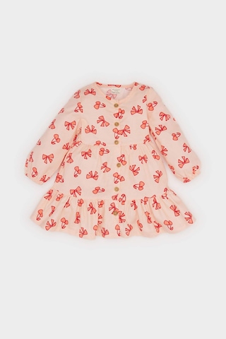 DeFacto Kız Bebek Fiyonk Desenli Uzun Kollu Twill Elbise D9564A525SPPN212 Pembe