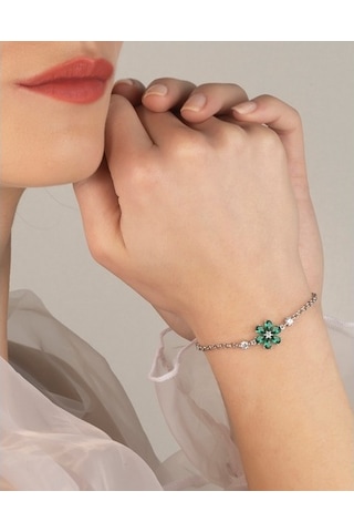 925 Ayar Gümüş Yeşil Bahar Çiçeği Kolye Ve Bileklik Kombin