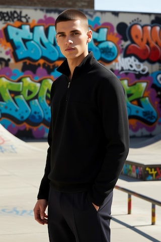 Benerly Erkek Dik Yaka Fermuarlı Standart Kol Polar Sweatshirt Fonksiyone siyah