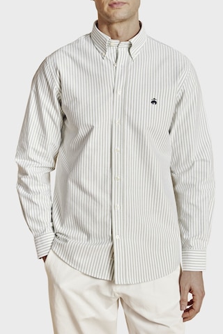 Brooks Brothers Düğmeli Yaka Regular Fit %100 Pamuk Oxford Çizgili Gömlek Erkek Gömlek Bbss26msh021166 Yeşil-beyaz