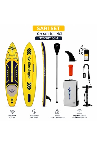 Sarı Set 325 X 82x15 Paddle Board Şişme Sörf Tahtası Full Set