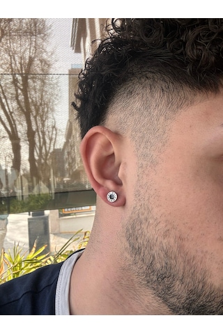 Roma Black Erkek Küpesi - 1 Adet - Döner Kilit