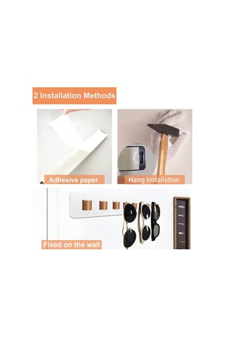 Hangfox Duvar Takılı Bambus Güneş Gözlüğü Dolabı - Pu Deri Kanca İle Ev İçi Gözlük Tutucu Ve Sergi Rakımı 40cm Beyaz