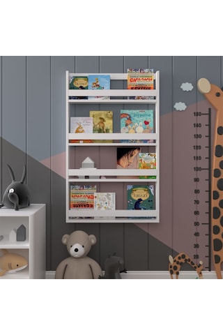 Asra Trend Çocuk Odası Duvar Rafı Kitaplık ÇR-01 %100 MDF Montessori Tipi Raf Beyaz