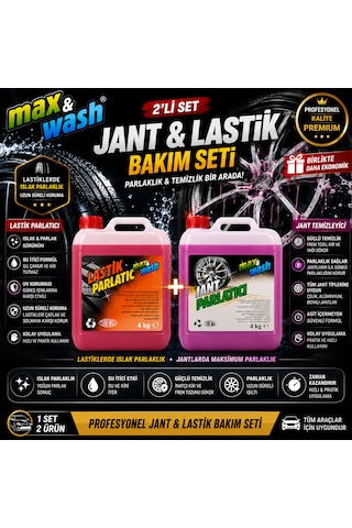 Max&wash 2'li Jant & Lastik Bakım Seti 4+4 Kg Jant Temizleyici + Lastik Parlatıcı Profesyonel Oto Kuaför Bakım Seti