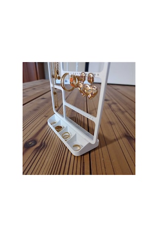 Çok Amaçlı Beyaz Takı Organizeri - Küpe, Kolye Ve Yüzük Standı 200x183x4mm Beyaz