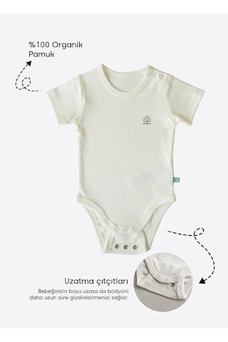 Kitikate Organik New Basic Uzayan Kısa Kol Body Bebek Boy Ekru Ekru