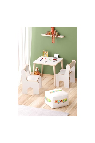 Miracle 3d Çocuk Çalışma Masası Ve Sırt Dayamalı Sandalye - Aktivite Masası Beyaz