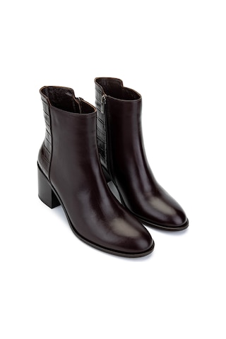 Tamer Tanca Kadın Hakiki Deri Kahverengi Topuklu Bot 33 551 Bn Bot Sk24-25 Khv Dr/kroko Kahverengi