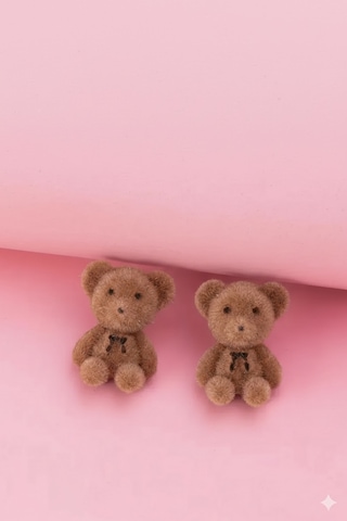 Sevimli Kahverengi Peluş Ayıcık Küpe Çok Renkli