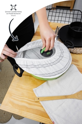 3 Adet Şık Ve Pratik Demlematik: Pilav Demleme Örtüsü , Tencere Kapağı Bonesikrem Gri Çizgili