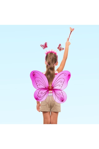 Kelebek Kanat. Asa Ve Taç 3'Lü Set - Fuşya
