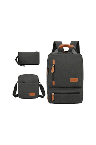 Aubyhe Siyah Dışarıda Seyahat Çantası Seti: 11.0" Laptop Taşıyabilir 3'lü Nylon Sırt Çantası + Orta Çanta + Küçük Cüzdan Siyah