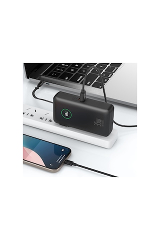 Wiwu Wi-p049 Noble Serisi Type-c Kablolu Dijital Led Göstergeli Powerbank Pd 35w 10000mah Siyah