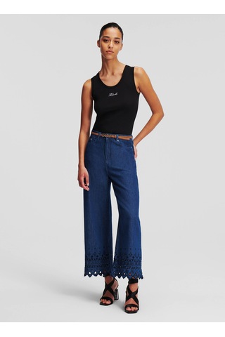 Karl Lagerfeld Yüksek Bel Düz Paça Koyu Mavi Kadın Denim Pantolon 241w1102