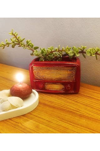 Artepieza Retro Radyo Sukulent Saksısı Ve Kalemlik - Masaüstü Dekoratif Organizer Kırmızı 12 8 12cm