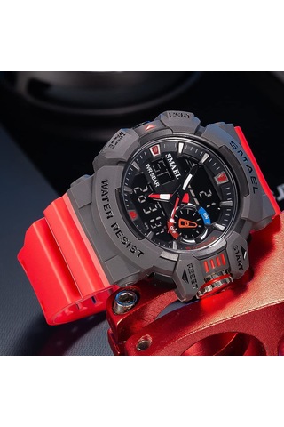 Tenfowee Erkekler İçin Spor Akıllı Saat - 50m Su Geçirmez, Kronometre, Çift Zaman, Led Işık, Dayanıklı Kasa - Kırmızı