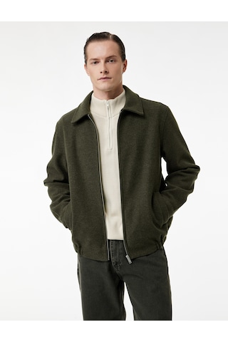 Koton Regular Fit Cepli Gömlek Yaka Fermuarlı Kaşe Ceket Haki 6wam20058hk
